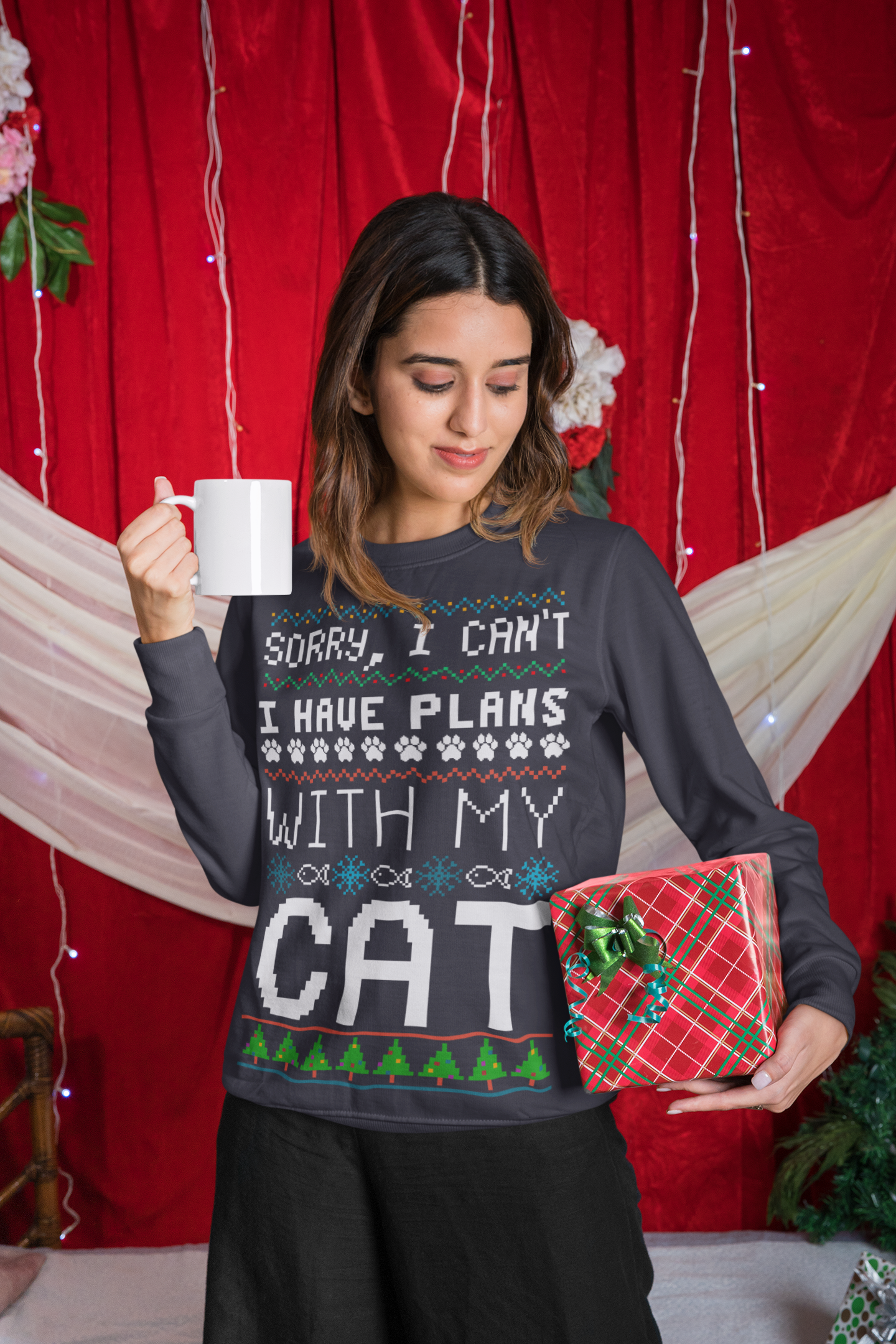 Sorry, I Can't. I Have Plans With My Cat | Ugly Christmas Jumper | with FREE printable pet themed gift tags!