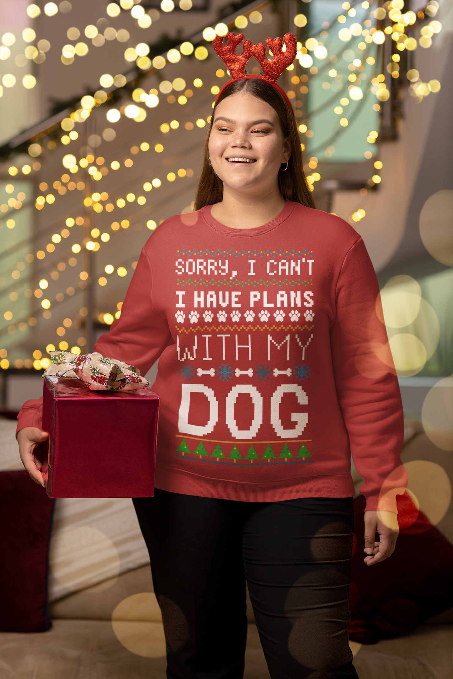 Sorry, I Can't. I Have Plans With My Dog | Ugly Christmas Jumper | with FREE printable pet themed gift tags!