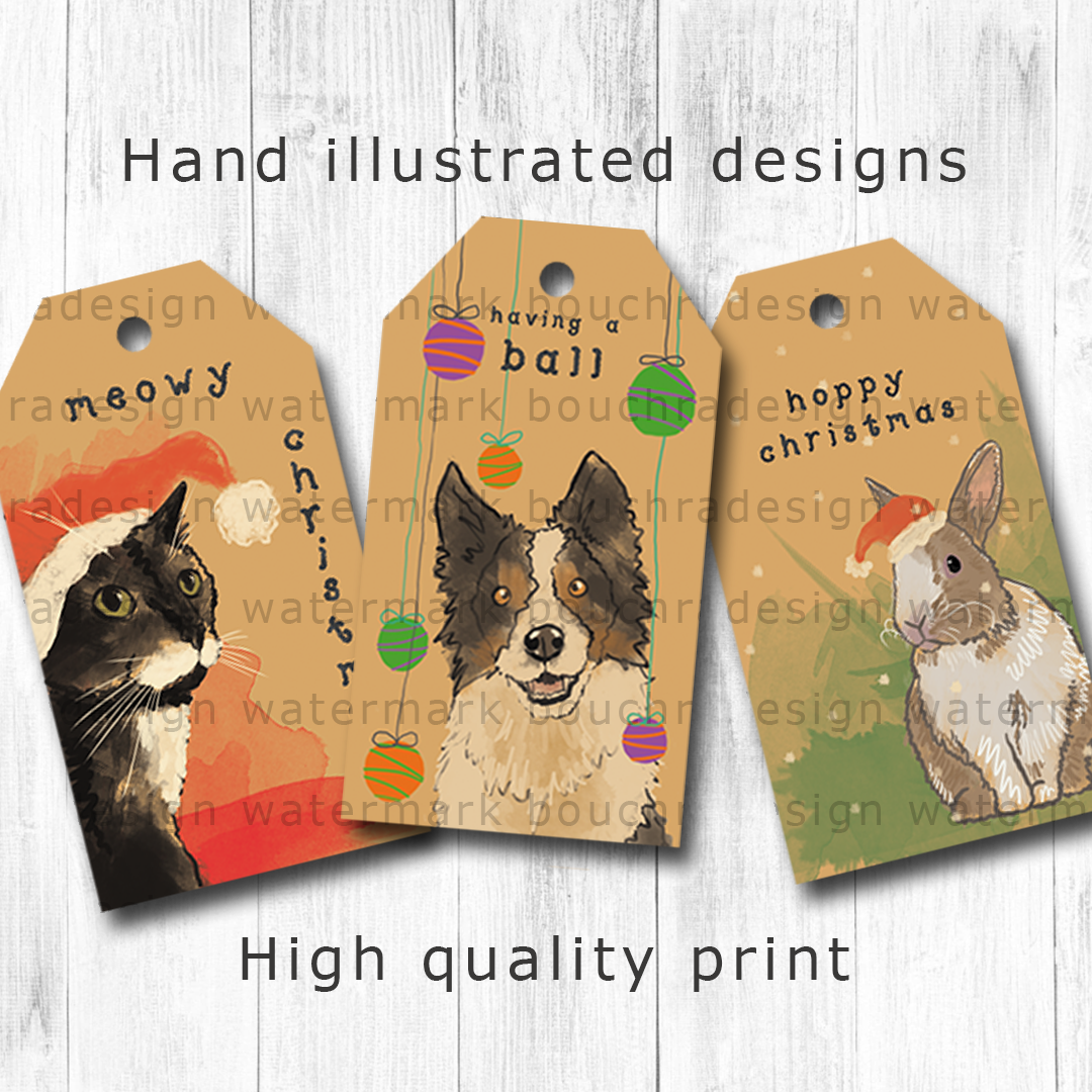 10 Printable Pet Themed Xmas Gift Tags | Digital Download | A4 PDF